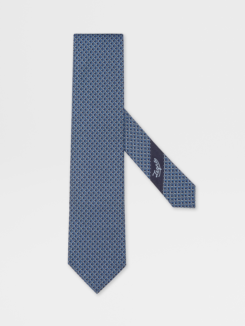 Printed Dark Blue Silk Tie